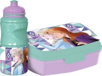 Disney Set bouteille 380 ml et boîte à sandwich bleues pour enfants en plastique Frozen avec bande antidérapante et fermeture de sécurité