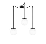Sotto Luce Tsuki lampe suspension boule à 3 lumières - verre opale mat/noir - câbles textiles noirs de 1,5 m - rosace de plafond noire - 3 x E27 - ø 20 cm