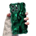 UEEBAI Case for iPhone 13 Pro 6.1 inch, Cute Solid Color Curly Wave Shape Shockproof Soft TPU Bumper Phone Case, Candy Water Ripple 3D Silicone Slim Pretty Case Non-yellowing Cover-Deep Green