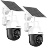 3K Caméra Surveillance Solaire Exterieure Sans Fil, 5Mp Wifi Camera Surveillance Extérieur À Batterie Pour Sécurité À Domicile, 360° Ptz, Suivi Automatique, Vision Nocturne En Couleurs, 2 Pièce