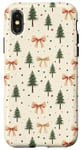 Coque pour iPhone X/XS Sapin de Noël vintage et nœud Coquette beige et vert Kelly