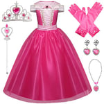 Kosplay Fille Robe de Princesse Aurore Déguisement de La Belle au Bois Dormant avec Accessoires Robe Tulle Maxi Anniversaire Fête Halloween Noël Partie Carnaval Cosplay Robe de Soirée