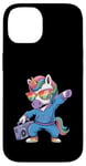 Coque pour iPhone 14 Licorne dans les années 80 avec enregistreur cassette