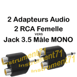 2 Adaptateurs 2 RCA Femelle vers Jack 3,5 Mono Mâle Capot Plastique