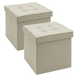 WOLTU Lot de 2 Tabouret Cube de Rangement Repose Pieds Pliant,Couvercle Amovible siège en Lin, 37,5x37,5x38cm (L x L x H), Beige