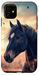 Coque pour iPhone 11 Cheval Feuilles Automne Cheval