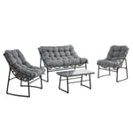 Vente-unique.com Salon de jardin en résine tressée : 1 canapé 2 places, 2 fauteuils et une table basse - Gris anthracite - JONAH de MYLIA