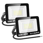 RIGIDON 2 Pcs Outdoor Flood LED Work Light, 3000 Lumens 30W Floodlight, Daylight Cold White Security Lights for Garden Yard Lawn Basketball Football Court Patio Landscape, IP66 Waterproof 6000K