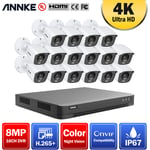 Système de caméra de sécurité 16 canaux 4K Ultra hd dvr cctv avec vision nocturne couleur 4K H.265 Pro Stream onvif pour kits de vidéosurveillance en