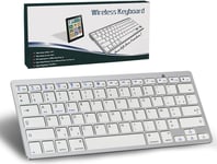 Clavier Sans Fil Bluetooth,Français Azerty Mini Clavier Bluetooth Compact Ultra Fin Silencieux Portable Pour Ipad,Mac,Ordinateur Tablette,Surface,Plat,Téléphone,Windows/Android/Ios,14Raccourcis,Argen