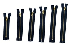 Quality Brass Jeans Zipper Zip | Semi Auto Lock | Slider Trousers Jeans Cords | 4 inch to 7 inch | Select Your Size From 4" 4.5" 5" 5.5" 6" 6.5" & 7" | Navy Blue (6.5 inch (16.5 cm))