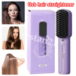 Cordless Mini Hair Straightener Brush Portable Hot Comb & Styler Comb 2600mAh