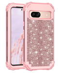 Petocase for Google Pixel 8a Case Glitter Sparkly Bling Shockproof Heavy Duty Hybrid Sturdy Drop Protective Cover Women Girl Case for Google Pixel 8a 2024,Shiny Rose Gold