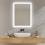 EMKE Miroir de Salle de Bain avec lumière LED 60 x 80 cm, 3000 K/6500 K, Miroir de Salle de Bain LED, Anti-buée, Interrupteur à Levier, IP44, Miroir de Salle de Bain économique, Fonction de mémoire