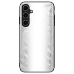 För Samsung Galaxy A55 5G Fodral Kolfiber Texture Härdat glas+TPU Telefon Baksida Skal - Vit