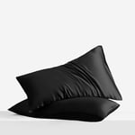 LINENWALAS 100% Eucalyptus Silk Pillow Cases Pack of 2 Pieces - Pillowcase for Hair and Skin Standard Size with Envelope Closure (Jet Black, 50x75 cm)