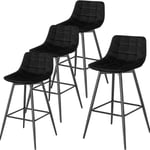 Woltu - 4 x Tabouret de Bar 43 x 35, 5 x 88cm, Chaise de Bar Assise en Velours et Pieds en métal, avec Pieds et Repose-Pieds , Noir