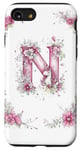 Coque pour iPhone SE (2020) / 7 / 8 Lettre N initiale monogrammée rose florale licorne et fleurs