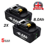 2pack 18V 8.0Ah For Makita BL1830 18V Li‑Ion Cordless Battery BL1850 BL1860B LED