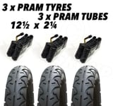 3x Pram Tyres & 3x Tubes 12 1/2 X 2 1/4" LUX 4 KIDS Baby Style Zing XTS Red Kite