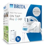 BRITA ON TAP Pro V-MF water filter for faucet including 1 filter cartridge (600l) - reduces 99.99% bacteria, chlorine, microplastics and heavy metals/digital LCD display shows remaining capacity