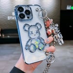 Sött Skal För Iphone 13 Pro Max, Cartoon Blå Teddybjörn Glitter Bling Cover Med Metallkedja Rem Bell Hänge, Mode Mjuk Tpu Stötsäker, Telefon C