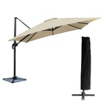 Parasol déporté MOLOKAI carré 3x3m beige + housse - Happy Garden