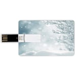 16G USB Flash Drives Credit Card Shape Winter Memory Stick Bank Card Style Christmas Themed Image Snow and Frosted Tree Snowflakes Winter Season Illustration Decorative Waterproof Pen Thumb Lovely Jum