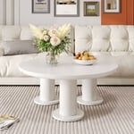 Table basse ronde, diamètre 100 cm, hauteur 40 cm, plateau en mdf peint et pieds en pvc, blanc