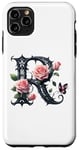 Coque pour iPhone 11 Pro Max Letter R Initial Floral Monogram Rose Pink Flower Butterfly