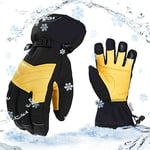 Vgo... Gants de ski en vache pour hommes, gants de neige, gants d'extérieur, imperméable, 3M thinsulate 30 ℃ / - 22 ° f ou plus (CA2469FW,Noir,L,1Paire)