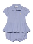 Stretch Mesh Peplum Polo Shortall Dresses & Skirts Dresses Baby Dresses Short-sleeved Baby Dresses Blue Ralph Lauren Baby