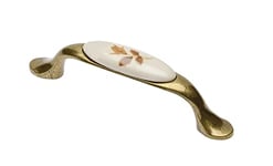 GTV Poignée de meuble 728P BA 96 mm Zamak et porcelaine Finition laiton vieilli Motif rose