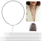 GlasFlength Cordon Collier 6 Pièces, 1.5mm Ciré Cordon de Collier avec Fermoir Corde en Cuir 45cm avec Chaîne d'Extension et 60cm pour Pendentif Bijoux Unisexe Corde Wax pour Bracelet (Noir)