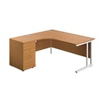 Office Hippo Heavy Duty Left Corner Radial Office Desk With 3 Drawer Desk High Storage, Home Office Desk, Filing, PC Desk For Office or Home, 5 Yr Wty, MFC -Oak,White Frame, 160cm x 160.4cm