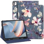 FINTIE Coque pour iPad Pro 13 Pouces 2024 M4 - [Rangement de Stylet] Housse Multipositions avec Poche de Document, Etui Folio Veille/Réveil Automatique, Fleur Hibiscus