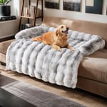 OKYUK Lit pour chien, super confortable, panier pour chien, canapé pour chien, housse de canapé, lavable à la main, antidérapant, convient pour chiens (gris dégradé Shaggy, L 90 x P 90 x H 13 cm)