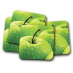 4 Set - Juicy Green Apple Coaster - Granny Smith Fruit Healthy Food Gift #14626