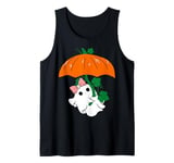 Ghost Holding Pumpkin Umbrella Halloween Girls Kids Womens Tank Top