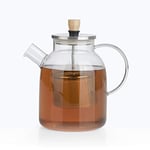 BEEM Théière en verre avec infuseur – 1,5 l – Théière en verre – Théière en verre avec fonction de levage – Verre résistant à la chaleur – Pour thé chaud ou thé glacé, marron, argenté