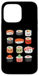 Coque pour iPhone 14 Pro Max Visages de sushis kawaii mignons type japonais de suchi amateur de nourriture