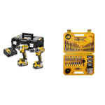 DEWALT Kit Perceuse DCD796 + Visseuse à Impact DCF887 + 2 Batteries 5Ah & Coffret de 100 Pièces de Perçage et Vissage Haute Performance - DT71563-QZ – Assortiment Polyvalent