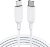 Powerline III Câble USB-C vers USB-C 2.0,60 W,1,8 m,câble de charge pour MacBook Pro 2020,iPad Pro 2020,Switch,Samsung Galaxy S20 Plus S9 S8 Plus,Pixel,et plus (blanc)