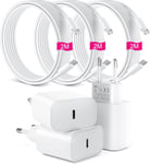 Lot De 3 Pour Chargeur Rapide Iphone, 25w Pd Usb-C Pr Secteur Avec 2m Câble (Iphone 11/12/13/14 25w)