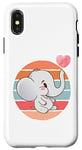 Coque pour iPhone X/XS Éléphant blanc dessin animé mignon attachant animal de coeur