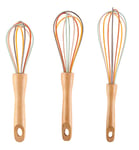 Ouya 3Pcs Silicone Whisk with Wooden Handle Kitchen Accessories 8/10/12 Inch Colourful Whisk for Mixing/whisking/Stirring,A