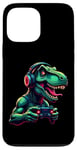 Coque pour iPhone 13 Pro Max Gaming Dinosaurs- Le T-rex joue aux jeux vidéo