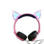 pc gaming headset SFBBBO Cat Ear headphones LED Ear headphone cat earphone Flashing Glowing Headset Gaming Earphones for Adult and Children OLDPink