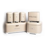 6pc Gift-Boxed Iced Latte Storage Set with Tea, Coffee & Sugar Canisters, Utensil Store, Cake Tin and Bread Bin