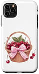 Coque pour iPhone 11 Pro Max Noeud coquette rose sur un panier en osier avec cerises